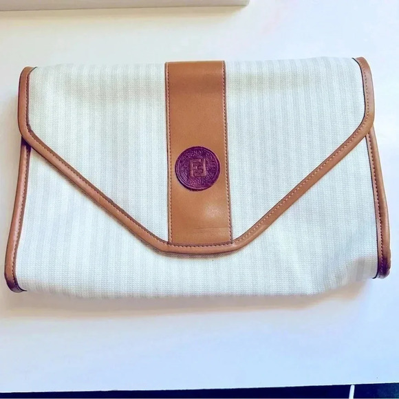Fendi 70’s-80’s Vintage Envelope Style Striped Leather Clutch/Wristlet/Bag - Picture 3 of 16